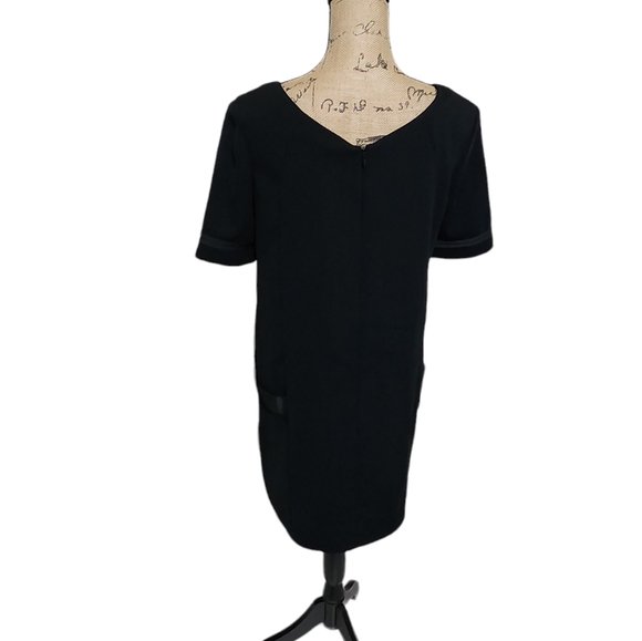 KOOPLES black Satin Trimmed Mini Shift Dress Wednesday Adams Goth size large - Picture 2 of 6